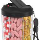 HIONXMGA Pill Bottle Organizer with 7 Large Compartments, Pill Dispenser 4.4" H x 3.6" Dia for Travel, Supplement Organizer with Anti-Mixing Design, BPA-Free Pill Container with 20 Pcs Labels, Black