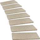 PURE ERA Bullnose Carpet Stair Treads Tape Free Non-Slip Indoor Stair Protectors Pet Friendly Stair Treads for Wooden Steps 9.5" x 30"(14 Pieces, Cream Gray Mini-Diamond Trellis)
