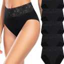 Wealurre Womens Underwear Cotton Bikini Panties for Women High Waisted Lace Hipster Stretch Briefs for Ladies 5 Pack (Large, Black)