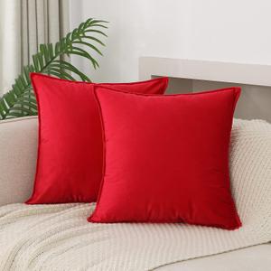 JIAHANNHA Velvet Red Throw Pillow Covers Pack of 2 Decorative Soft for Couch Sofa Bedroom Livingroom Car 20×20 Inches