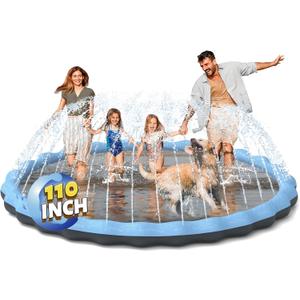 Non-Slip Splash Pad for Kids and Dogs, Hyperzoo 110" Extra Large Sprinkler Splash Pad for Kids Ages 4-8, Thickened Sprinkler Play Mat Backyard Summer Outdoor Water Toy for 3 Age+ Toddlers Boys Girls