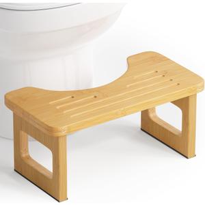 AmazerBath Bamboo Toilet Stool, Foldable Squat Potty Stool for Adults, Non-Slip Poop Stools for Bathroom, 0.59" Thickness Potty Step Stool, Poop Foot Pooping Steps for Kids, 6.8" (Natural Color)