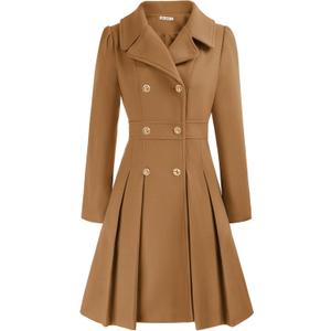 GRACE KARIN 2024 Women's Fashion Trench Coat Notch Lapel Double Breasted Thick A Line Pea Coats Jacket with Pockets, Size Small