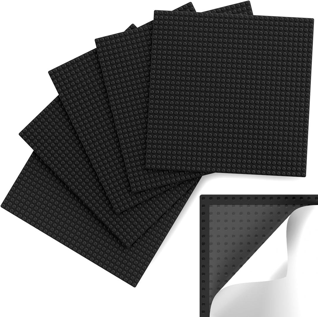 Pokiiulk Classic Baseplates, Peel and Stick Base Plates for Building Bricks, Compatible with Major Brands, Self-Adhersive Base for Bricks 10" x 10", 6 Pack, Black