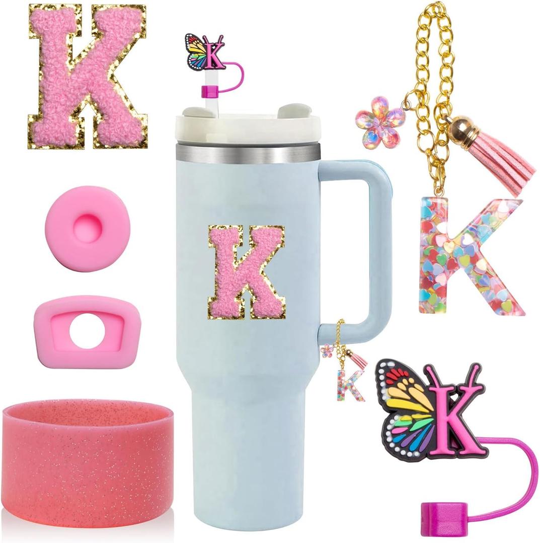 2 x 6PCS Stanley Stanley Cup Accessories Set for 30oz/40oz, Desert & Spill Proof Silicone Boot Glittering Handle Decor & Inspired pink letter Stickers, cute keychain handle Stickers