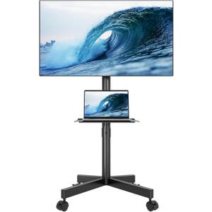BONTEC Mobile TV Stand for 23-60 Inch TVs, Rolling TV Stand with Locking Wheels, Adjustable Height, Media Shelf, Max VESA 400x400mm, Holds Up To 88 Lbs (Black)