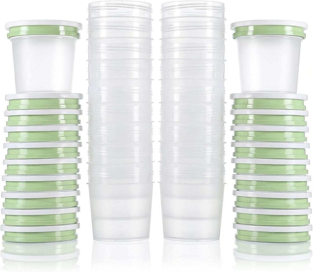 DEMORA 7 oz Plastic Food Containers with Screw Top Lids, Small Food Freezer Storage Containers Cups for Lunch Snack Soup Meal Prep, Freezer Microwave Dishwasher Safe, BPA Free (Green, 20 Sets)