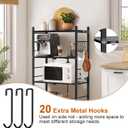 Himix Storage Shelves with 20 Hooks, 4-Tier Foldable Shelves for Storage, Folding Shelf Unit Pantry Shelves with Wheels, Metal Shelving Storage Rack Shelf for Kitchen Garage Home, Black - No Assembly