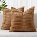 MIULEE Pack of 2 Corduroy Decorative Throw Pillow Covers 18x18 Inch Soft Boho Striped Pillow Covers Modern Farmhouse Home Decor for Sofa Living Room Couch Bed Brown