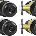 Privacy Door Knobs, 4 Pack Matte Black Door Knobs with Lock, Bed and Bath Door Knob Interior Keyless Locksets, Round Door Handles Reversible for Left Right Handed Doors