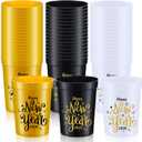 48 Pcs Happy New Year Party Cups 2026 Disposable New Years Eve Plastic Cups 8 oz Black Gold White Reusable 2026 Year's Eve tumbler for Holiday Party Supplies