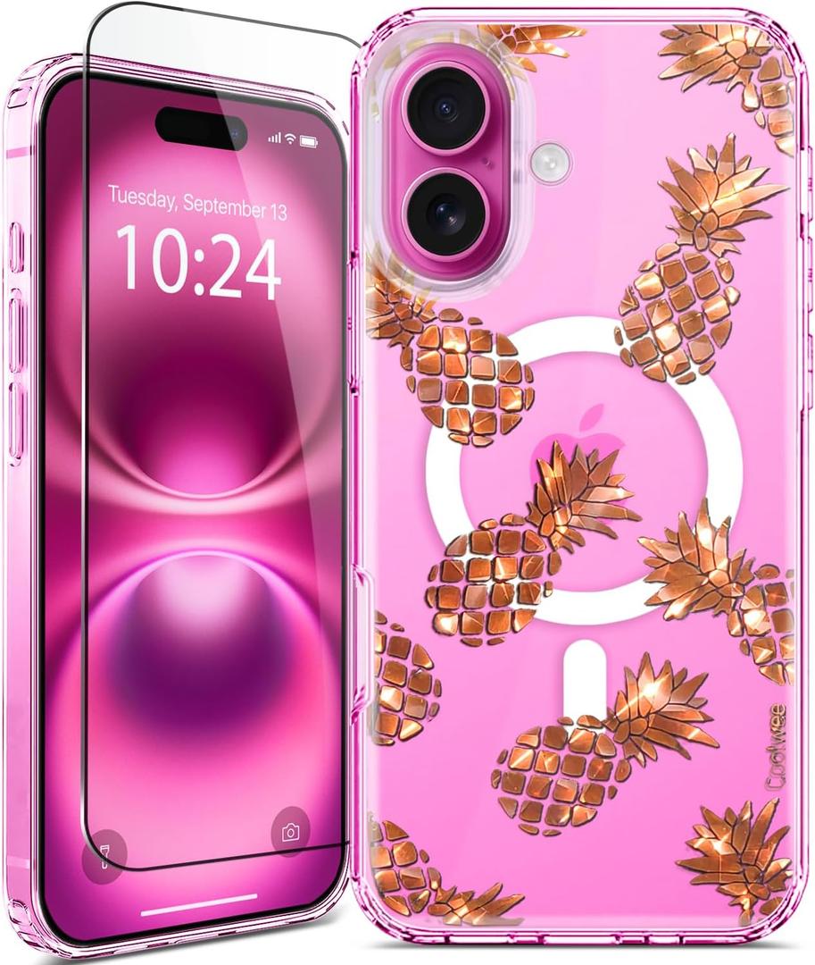 Coolwee Magnetic for iPhone 16 Case Rose Gold, Compatible with MagSafe, for Men Cute Women Girls, 10FT Military Grade Protective Cover for iPhone 16 Phone Clear Transparent Pineapple Coolwee Magnetic for iPhone 16 Case Rose Gold, Compatible with MagSafe, for Men Cute Women Girls, 10FT Military Grade Protective Cover for iPhone 16 Phone Clear Transparent Pineapple