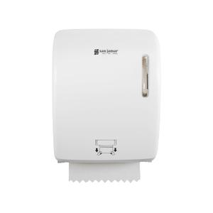 San Jamar Timeless Hands-Free Mechanical Paper Towel Dispenser, White, Commercial Grade, Universal Roll Compatibility, Touchless Operation, for Bathrooms and Kitchens