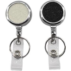 2 Pack Metal Retractable Badge Holder Reel - Durable & Bling Keychain, Decorative Id Badge Holder with Clip, Ideal for Nurses, Teachers, Students, Office Use (Glitter Black & Glitter White)