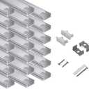 20-Pack 6.6ft/ 2Meter U Shape LED Aluminum Channel System with Milky Cover, End Caps and Mounting Clips, Aluminum Profile for LED Strip Light Installations, Very Easy Installation