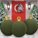 Jetec 3 Pcs 32 Inch Giant Velvet Christmas Inflatable Balls Ornament Flocked Xmas PVC Inflatable Flocked Ball Ornaments for Christmas Holiday Outdoor Blow up Yard Decor(Green)