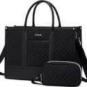 LOVEVOOK Laptop Bags for Women, 17 inch Waterproof Work Tote Bag with Clutch, Professional Teacher Computer Purse Lightweight Shoulder Bag Travel, Quilted Black