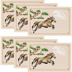 Chinese New Year Placemats Set of 6 Year of The HorseTable Mats 2026 Spring Festival Lunar New Year Placemats for Holiday Party Kitchen Dining Decoration (Watercolor)