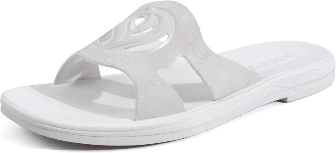 ONCAI Women's Flat Sandals 2025 Fashion Summer Dressy Casual Beach For Woman Square Toe Comfy Cushion Vacatio Outfits Slip On Ladies Glitter Slides White Size 8