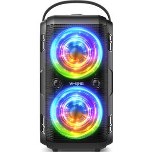 W-KING Party Bluetooth Speaker Boom Box, 180W Max Big Large Loudest Wireless Outdoor Portable Speaker 4 Drivers with 2*4.04'' Subwoofer, 80W HD Huge 105dB Pulse Natur Deep Bass, IPX5/24H/EQ/USB/TF/AUX