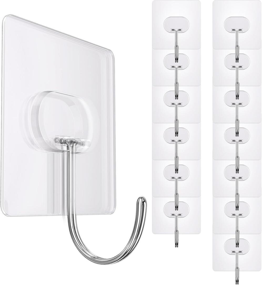 Large Adhesive Hooks,Transparent Seamless Stainless Steel Ultra Strong Wall Hooks for Kitchen Bathroom Ceiling Door Utility Hooks 14 PCS