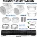 MOPHA 8FT Dryer Vent Hose for Tight Space, 90 Degree Dryer Vent Elbow with Rubber Seal Connectors, Indoor Dryer Hose Vent Kit with 6-Layer Duct, Heat Resistant Dryer Exhaust Flexible Pipe with Adapter