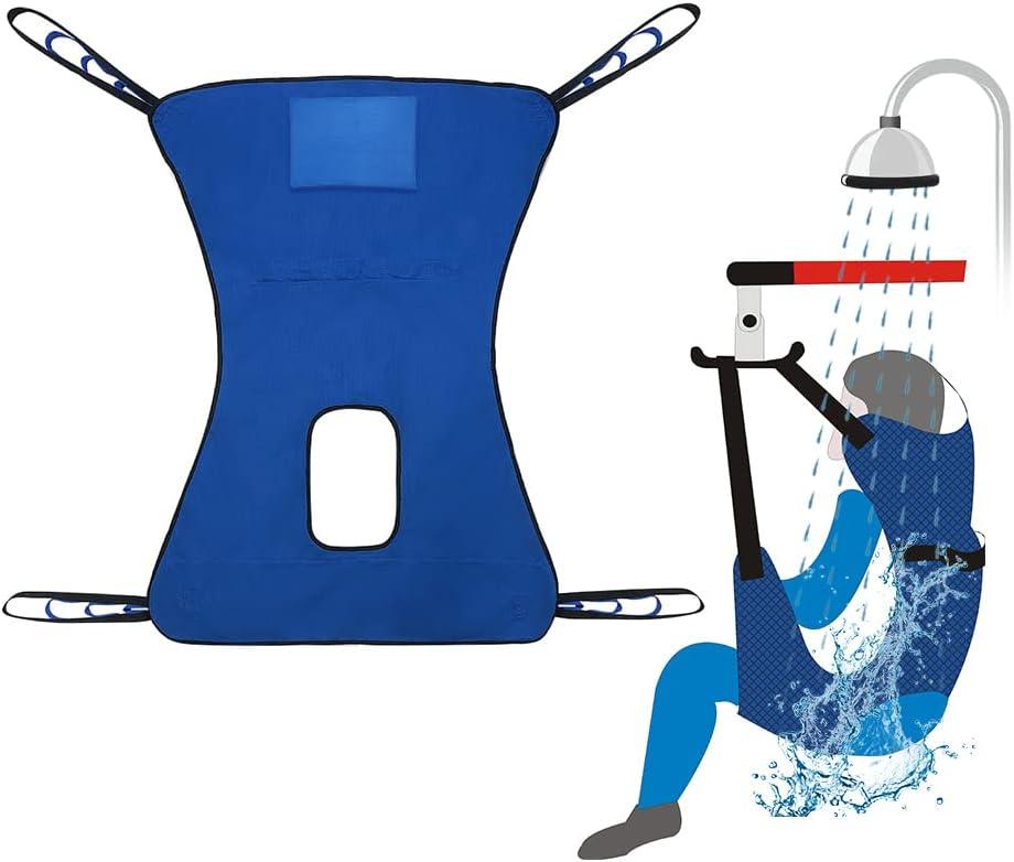 Patient Lift Aid Sling for Shower with Head Pillow Toileting Transfer and Bed Positioning Full Body Mesh Sling Straps Elderly Home Use Care Handicap Assist Medical Lift Belt (Blue)