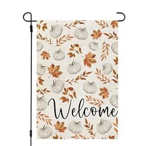CROWNED BEAUTY Fall Garden Flag 12x18 Inch Double Sided for Outside Pumpkin Maple Leaf Burlap Small Seasonal Autumn Yard Decoration
