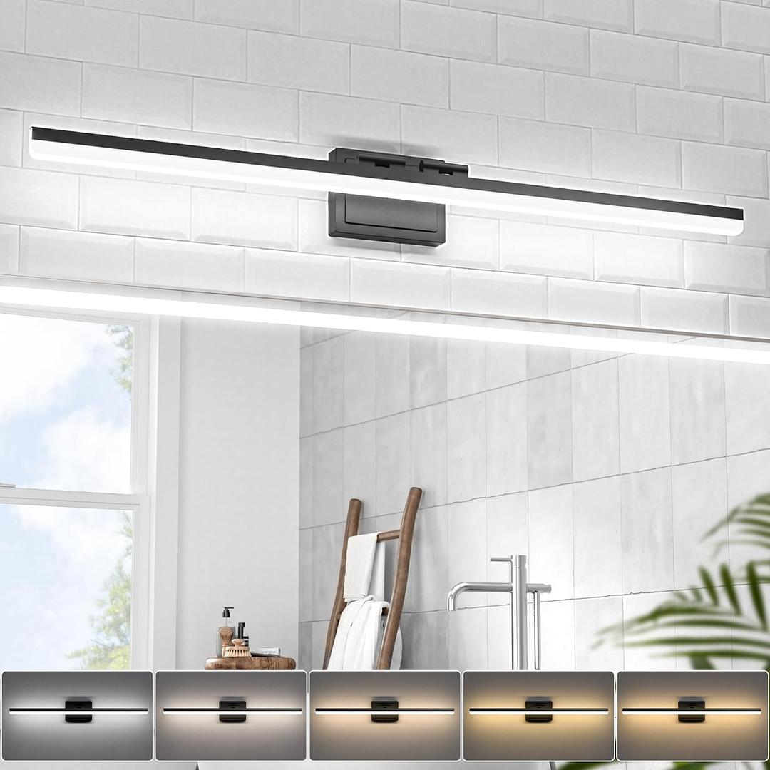 VOLISUN Modern Bathroom Vanity Light 39.4 inch, 34W Dimmable 5CCT Led Bathroom Light Fixture Over Mirror, Black Bar Vanity Light for Bathrooms Mirror Cabinets Bedroom