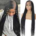 DOSAY 36" Braided Wigs for Black Women Full Lace Front Box Braids Wig with Baby Hair Knotless Cornrow Box Braids Wig Natural Deep Side Part Goddess Synthetic Braided Wig for Daily Use
