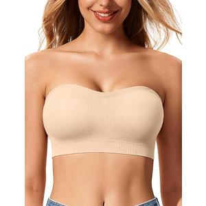 Push Up Strapless Bras for Women Supportive Bandeau Bra Non Slip Wireless No Underwire Padded Tube Bra(Nude, S)