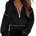 PRETTYGARDEN Women's 2025 Fall Hooded Sweatshirts Long Sleeve Half Zip Cropped Hoodies Pullover Winter Fashion Clothes M
