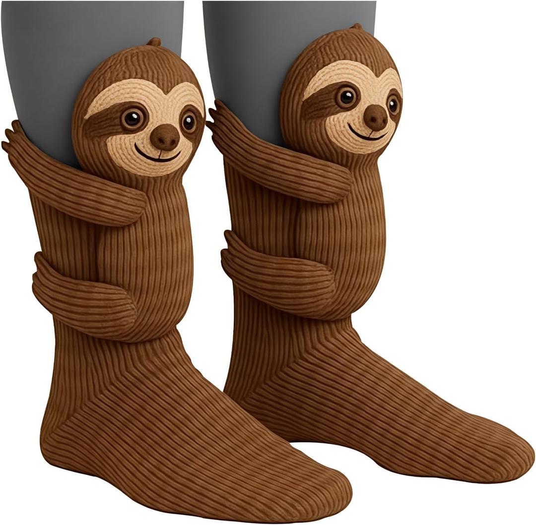 3D Knit Animal Sloth Socks for Women, 2025 Christmas Socks Collection Fun Cute Plush Animals Hug Crew Socks, Long Stocking Sock for Christmas Gifts, Cozy Fall & Winter