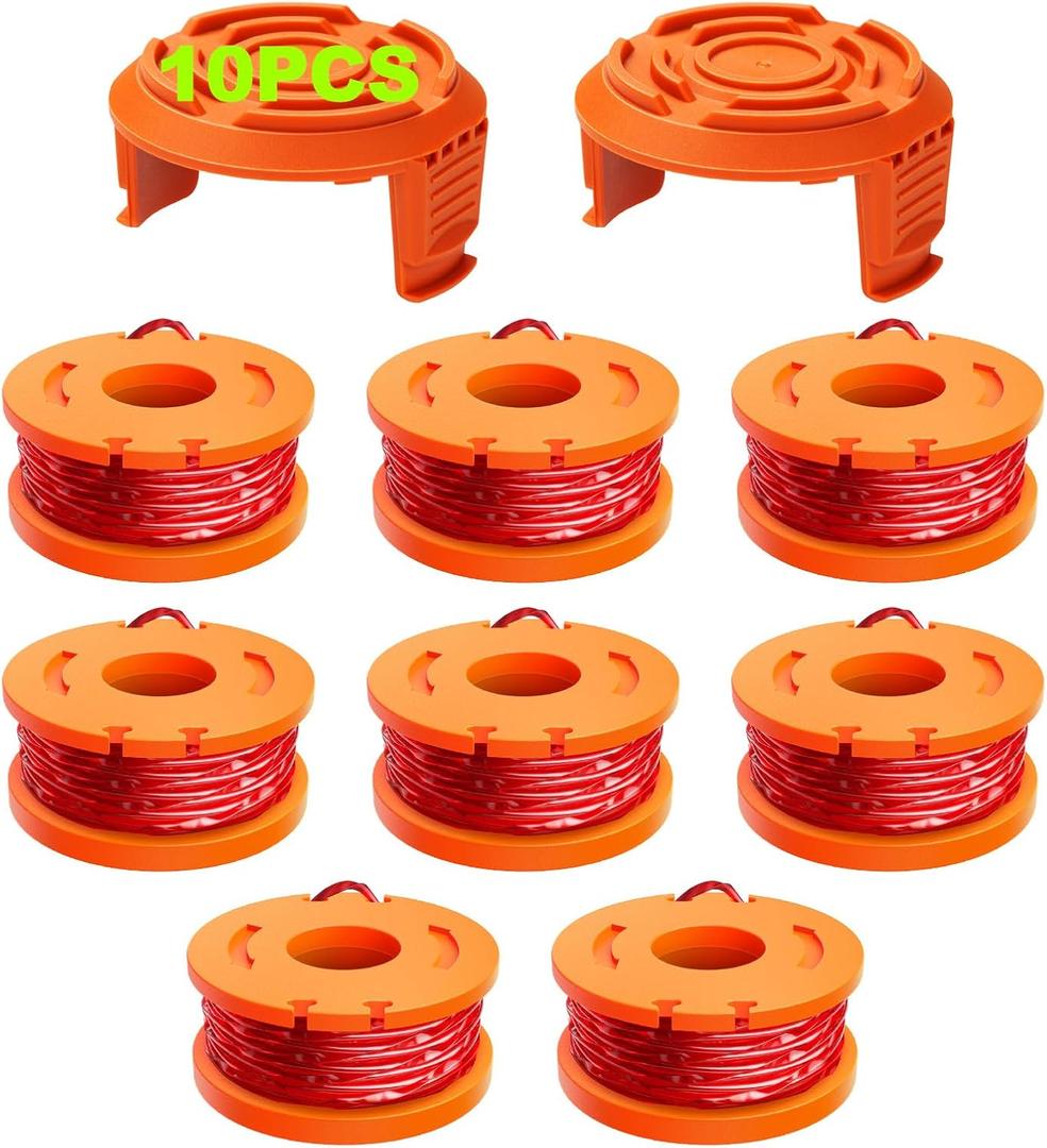 10 Pack Trimmer Spool Line for Worx,(WA0010)Replacement Trimmer Spool Line for Worx, Trimmer Line Refills 0.065 inch for Worx, Suitable for Worx String Trimmers (8 Pack Grass Trimmer Line,2 Trimmer Cap)