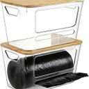 Trash Bag Dispenser, 2 Pack Extra Large Acrylic Trash Bag Holder with Bamboo Lid, Stackable Garbage Bag Holder Dispenser for Kitchen, Trash Bag Organizer for Under Sink, Bathroom, Laundry Room
