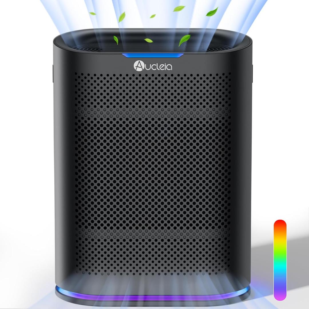 Air Purifiers for Home Large Room Cover 2,100 Ft,Home Air Purifier with Air Quality Monitor & Aromatherapy,Auto H13 Air Purifier Removes Pets Hair Dust Smoke Odor,with 7 Colors Light(Black)