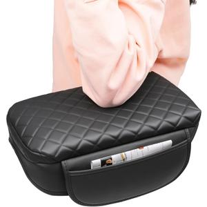 Center Console Armrest Cover for Kia Sportage 2023 2024 2025 2026 Accessories Arm Rest Lid Pad with Side Pockets, Black Faux Leather
