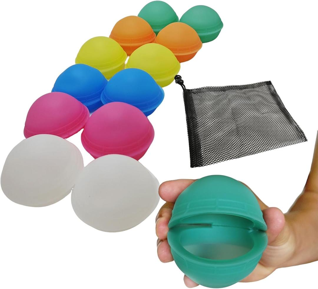 Reusable Water Balloons for Kids Ages 6-12 and Adults | 100% Silicone, Magnet-Free & Durable, Outdoor Toys for Pool, Beach, Backyard (12 Pack)