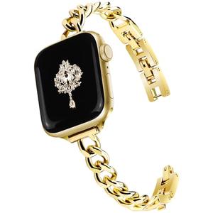Newlibery Slim Gold Band Women Feminine Elegant Compatible with Apple Watch 42mm 44mm 45mm 46mm 49mm Adjustable Metal Strap Dressy Chain Bracelet for iWatch Series 10/9/8/7/6/5/4/3/2/1/SE/Ultra 1 2