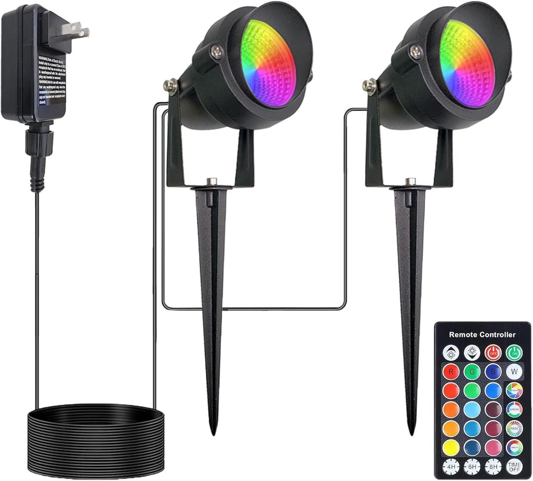 10W Christmas Spotlight Outdoor with Remote Control 12V Low Voltage Spot Lights Outdoor RGB Color Changing Landscape Lights for Yard Tree Path Garden Decor(2 Lights)