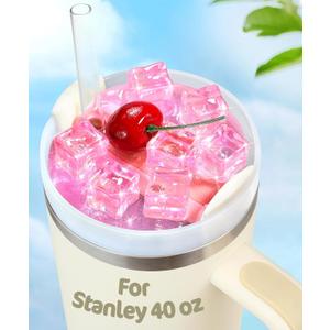 Lid Plate Topper for Stanley Cup 40 30 oz - Cute Decoration Accessories for Tumbler, Water Botter Bling Decor for Women Girls (Pink Cherry Ice Cube)