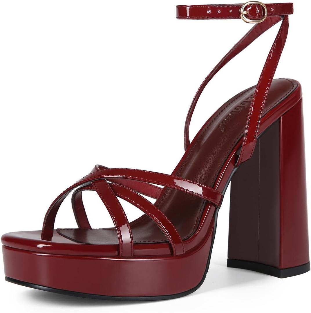 Platform Heels for Women Strappy Block Chunky High Heels Open Toe Ankle Strap Sandals Fashion Lace Up Wedding Party Evening Prom Dance Dress Shoes. 6.5