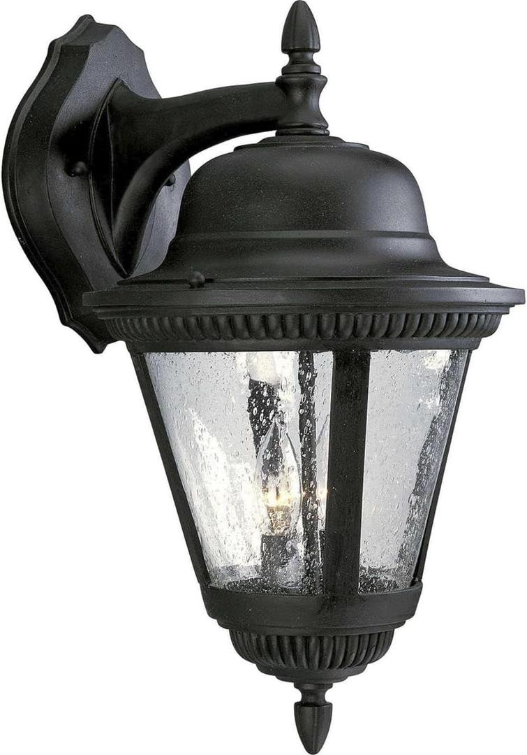Progress Lighting Westport Collection 2-Light Clear Seeded Glass Traditional Outdoor Large Wall Lantern Light Textured Black