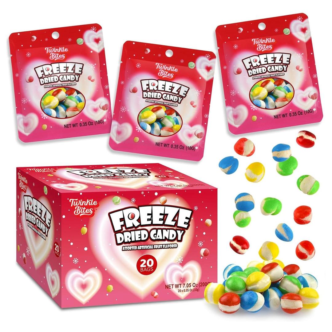 20 Pack Valentines Day Freeze Dried Candy- 10 Pcs Per Bag - Bulk Valentines Love Candy, 4 Flavors Great Use, For Party Favor, Classrooms Partys, Goodie Bags