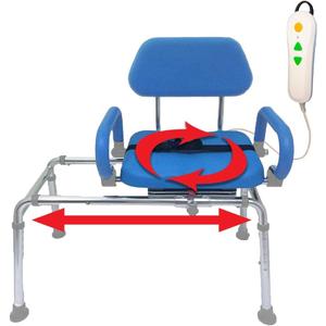 Platinum Health Carousel Sliding Shower Chair Transfer Bench with Swivel Seat, PowerSlide Capability, Push Button Powered Travel, Premium Padded Bath Bench, for Handicap & Seniors, Blue