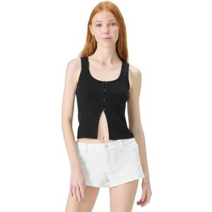 florence by mills Women's Bright Side Peek-a-Boo Knit Button Up Tank Top (Black, L)