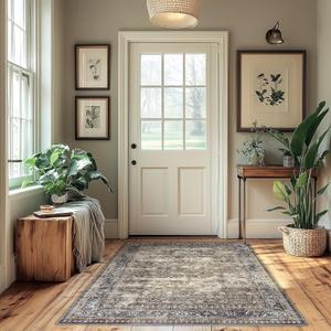 4x6 ft Area Rug Brown  Boho Indoor Rug, Machine Washable, Low Pile, Non-Slip, for Living Room, Bedroom, Dining, Office, Playroom