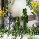 Weysat 2 Pcs Flocked Easter Nutcracker Figure Wooden Moss Nutcracker Figures with Straw Woven Bow Easter Ornament for Festival Party Gift Shelves Table Desktop Fireplace Decor, 10inch, 15inch