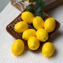 20Pcs Fake Lemons Artificial Fruits with 25 Leaves Faux Yellow Lifelike Plastic Lemon Decorations Realistic Limes Fruit Decor for Home Kitchen Table Cabinet Holiday Party Photography Props