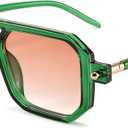 FEISEDY Vintage Square 70s Flat Aviator Sunglasses Women Men Classic Retro Stylish Frame UV400 Sunglasses B2622 (005 Transparent Green & Gradient Orange Lens)